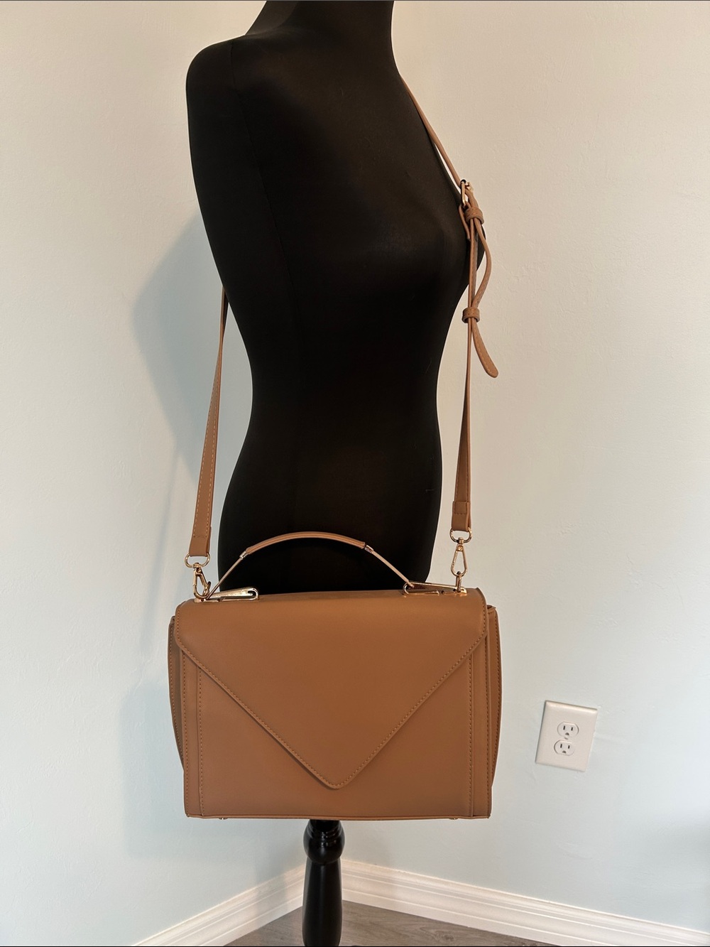 Madison West Tan Vegan Leather Top-Handle Crossbody Bag